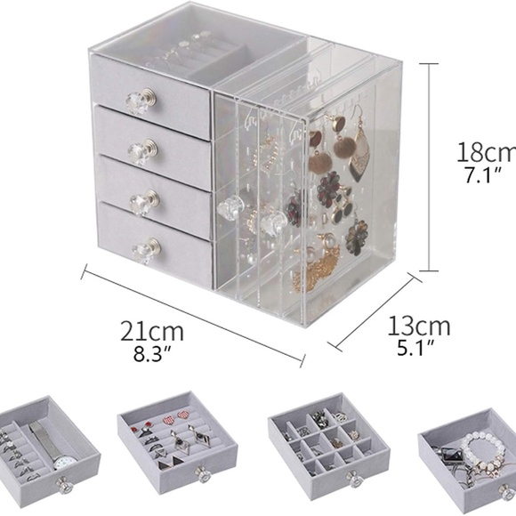 💐   ACRYLIC FAUX SUEDE JEWELRY STORAGE ORGANIZER NIB - Picture 4 of 12